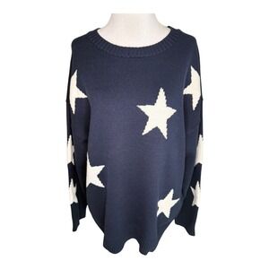 Abound Women's Medium Navy Blue Star Print Long Sleeve Knit Sweater NWT